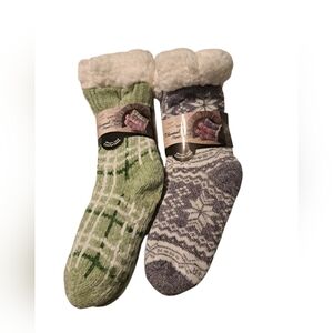 Mirabeau 2 Pair Thermal Knit Slipper Socks Ladies Purple Green One Size
